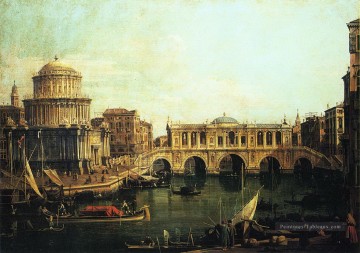 capriccio du grand canal avec un pont imaginaire du rialto et autres bâtiments Canaletto Peinture à l'huile